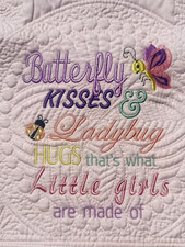 embroidered Girl baby quilt, embroidered quilt, baby blanket, pink baby blanket