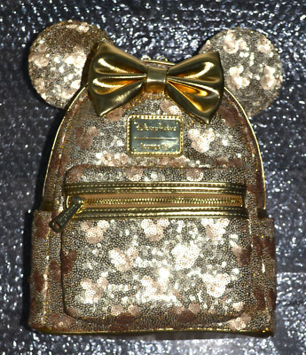 Loungefly Mini-Rucksack Minnie Mouse goldene Pailletten neu mit Etikett