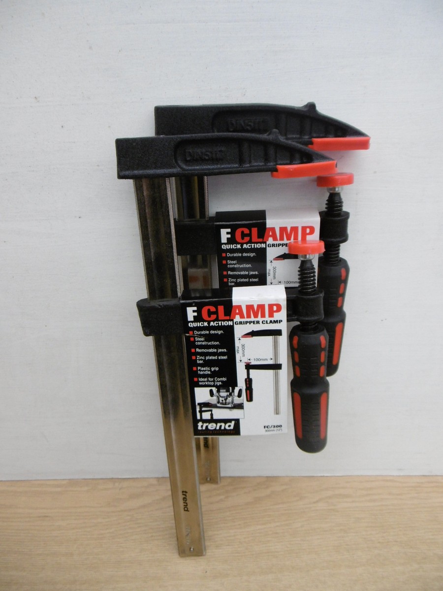 Trend Quick Action F-Clamp 300mm X 100mm - Zinc Plated Steel Bar With Swivel Jaw