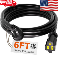 14 Gauge 6 Feet Flat Plug Extension Cord Black Indoor Outdoor, Heavy Duty 3 Pron