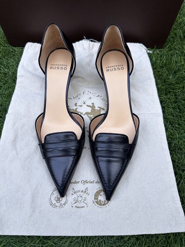 NEW Francesco Russo Black Leather D’Orsay Kitten-Heel Penny Pumps – EU 37 / US 7 - Picture 13 of 13