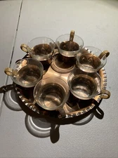 Set of 6, Ecrt Handarbeit  Copper & Glass Tea Cups with tray