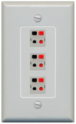 RiteAV 3 Port Speaker Wire Plug Jack Wall Plate - 1 Gang [Gray/Gray]