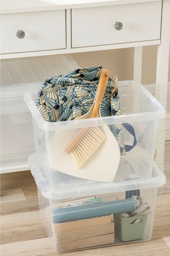 10 x 25 Litre Clear Plastic Storage Box With Lid Stackable Container Home Office - Picture 9 of 12