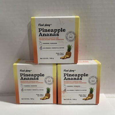 (3) Food story Refreshing Hair & scalp Shampoo Bar Pineapple Ananas 3.53 oz Ea