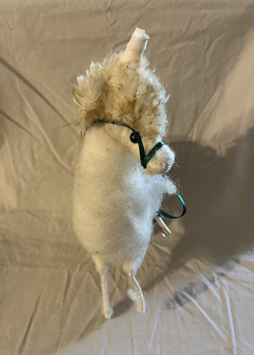 Vintage Hand Made Christmas Unicorn Figure White Wool 8” Tall Bendable Legs - Picture 4 of 6