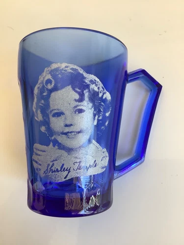 Shirley Temple Childs Cup  glass Cobalt Blue Glass Mug Vintage