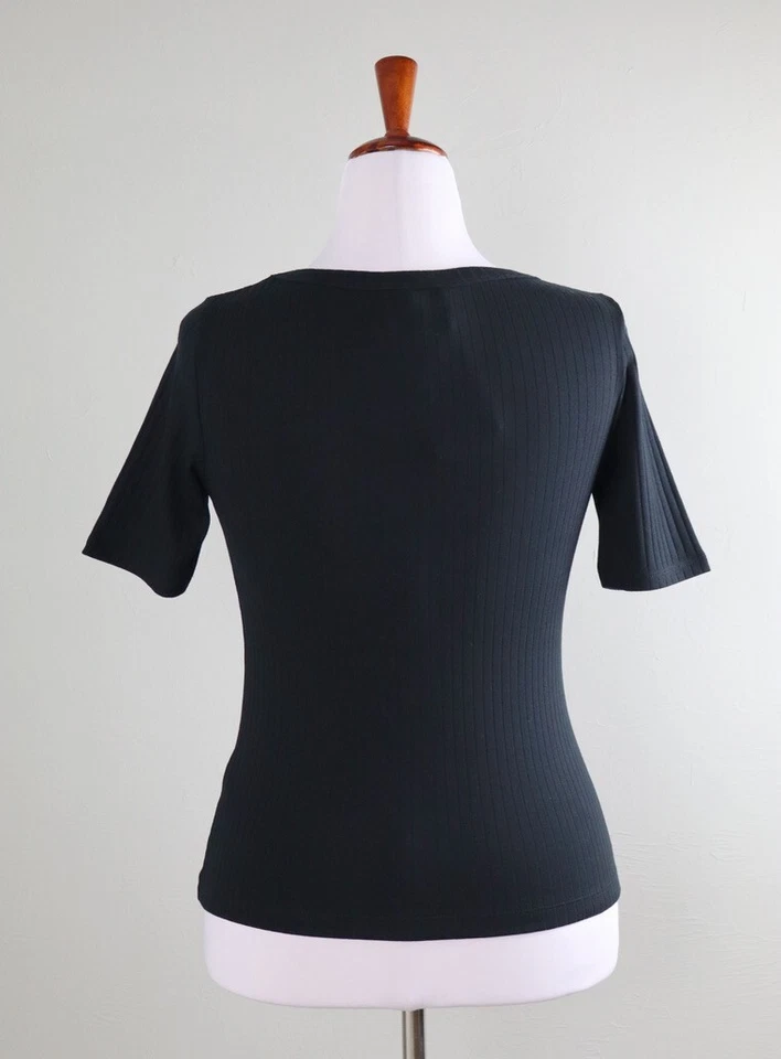 NINETY POR CIENTO Marca Nuevo con Etiquetas Negro Algodón Orgánico Acanalado Cuello Redondo Top Talla Grande Foto 4 de 4