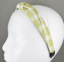 Yellow Beige gingham turban knot headband plaid fabric covered band grip teeth
