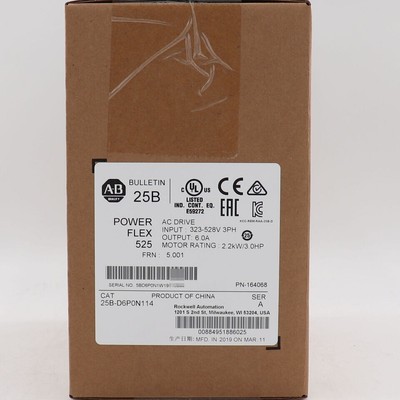 New Factory Sealed Allen-Bradley 25B-D6P0N114 PowerFlex 525 2.2kW (3Hp) AC Drive