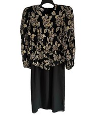 Patra  Dress Size 12 Gold Multi Metallic Women Vintage Dress