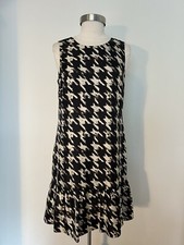 J.Crew Women’s Black /White Houndstooth Sleeveless Silk Ruffle Dress Size 4