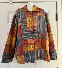 Womens Travelsmith Lagenlook Patchwork Woven Cotton Art To Wear Barn Jacket 2x