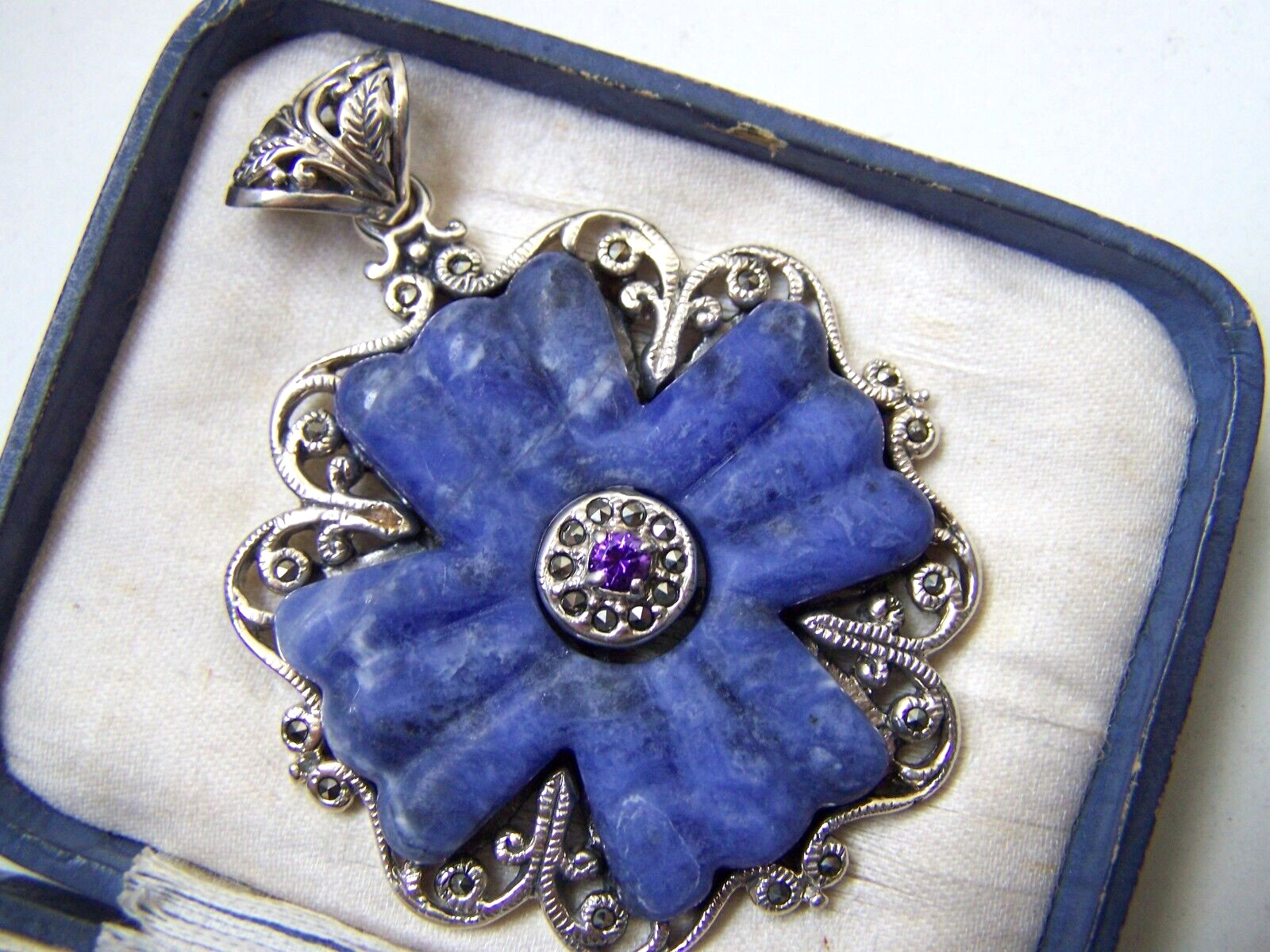 GORGEOUS LARGE SOLID STERLING SILVER BLUE AGATE M… - image 7