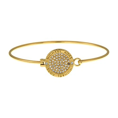 NEW MICHAEL KORS TONO ORO CRISTALLI ROTANTI DISCO PAVIMENTAZIONE BRACCIALE APERTO MKJ3559
