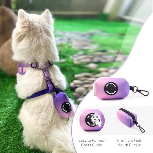 Dog Harness Collar Leash with Poop Bag XS (Chest 12.1”-18.9”) Gradient Purple