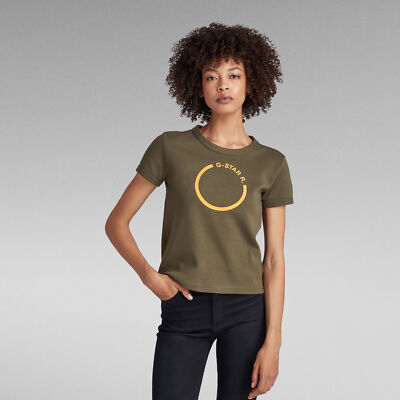 G-Star Damen Top Slim Fit Kurzarm Circle Logo slim Tee DKBronze Green Größe : S