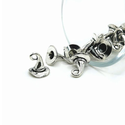 4, 20 or 50 BULK pcs Silver Witch Hat Halloween Charms, 3D - US Seller - AS829