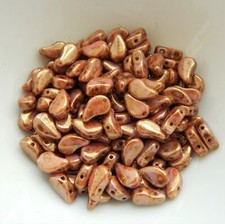 30 Beads - Paisley Duo Two Hole Chalk Red Glaze Czech Glass