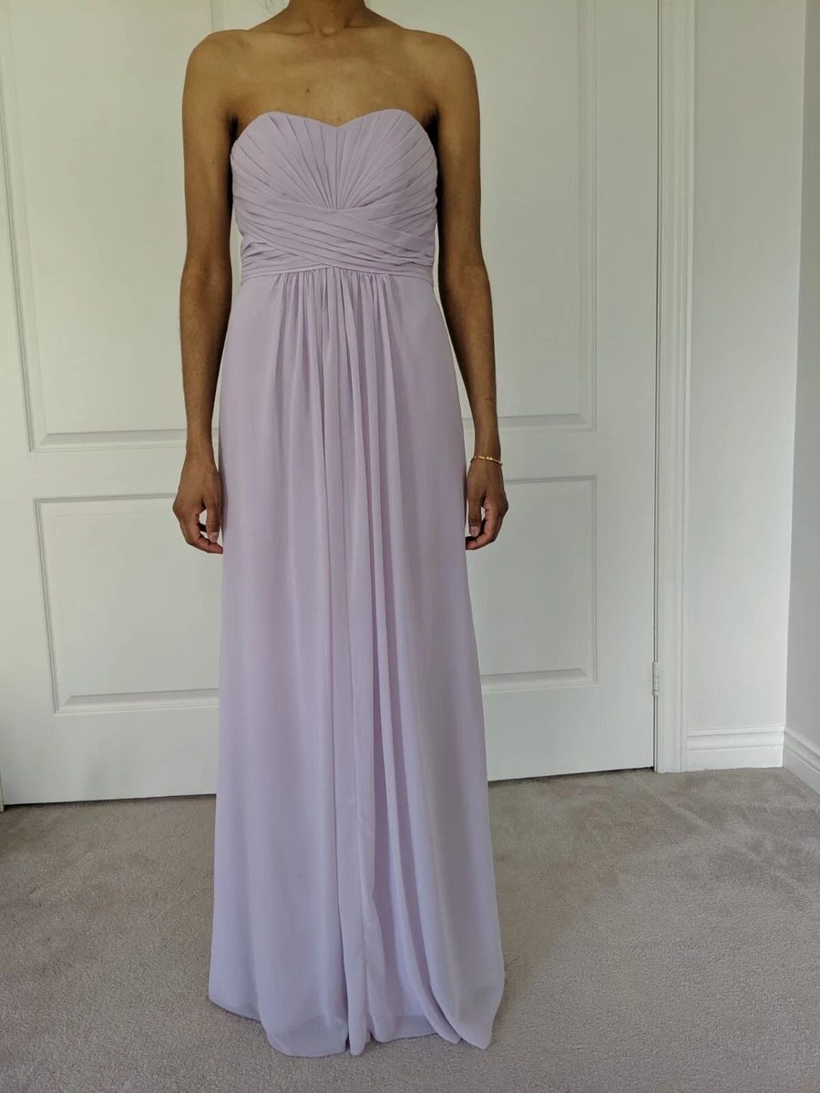 DAVIDS BRIDAL IRIS LONG STRAPLESS CHIFFON DRESS AND PLEATED BODICE F15555 Size 0