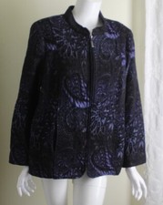 Susan Graver Sz XL Purple Midnight Black Textural Unlined Brocade Zip Jacket