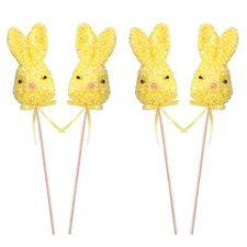 Easter Decorations, Garden Picks, Egg Hunt - 4 x Yellow Bunny Head picks