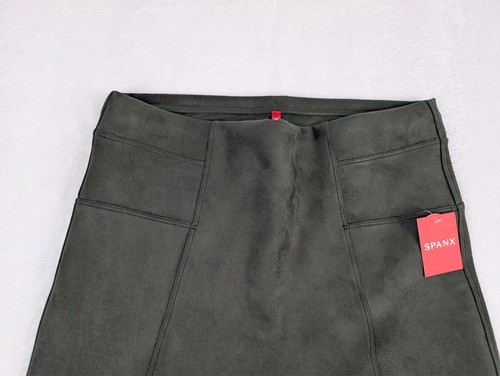 Spanx Faux Suede Leggings Womens sz Large Dark Green Stretch NWT - Picture 3 of 11