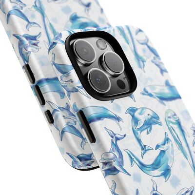 Dolphin Splash Phone Case - Soft Blue Watercolor Style Art - Wrap Print