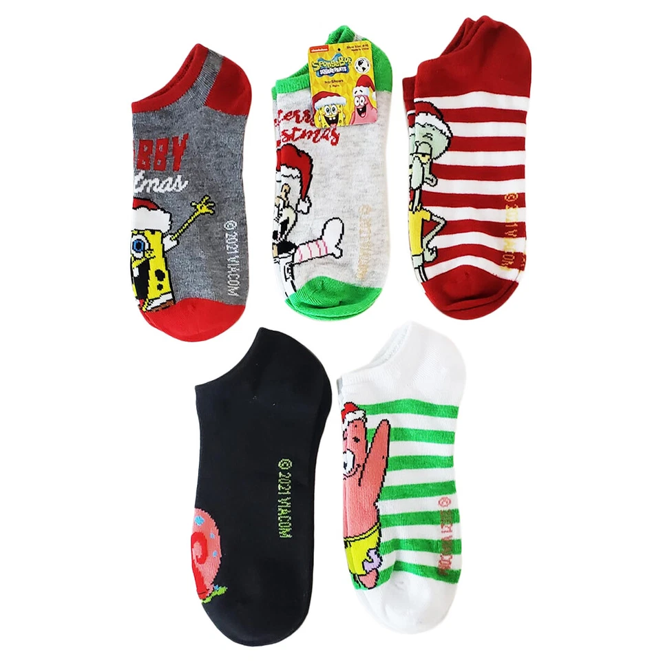 PACK DE 5 PANTALONES CUADRADOS BOB ESPONJA NUEVOS CON ETIQUETAS NAVIDAD MUJER NO SHOW CALCETINES ZAPATO TALLA 4-10 Foto 2 de 4