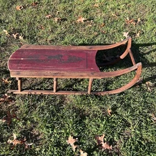 Antique Primitive Folk Art 19th Century Child's Painted Horse Bentwood  Sled