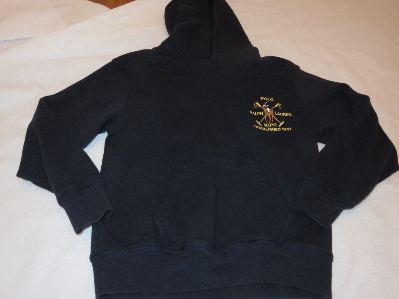 Polo Ralph Lauren ragazzo blu navy ricamata polo pony felpa con cappuccio piccola 8 10 usata in ottime condizioni RARA