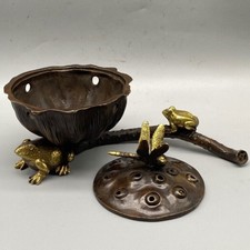 清時代 【酆】款 古銅製 橋耳香炉 在銘 銅爐 茶道具/ 香道具☆時代物☆ 清時代 【酆】款 古銅製 橋耳香炉 在銘 銅爐 茶道具/ 香道具