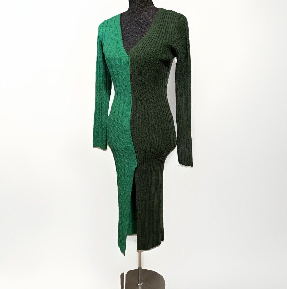 Rehab Lab Green On Green Midi BodyCon Knit Sweater Dress Size Medium Curves  | eBay