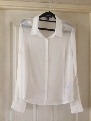 NEW White Semi Sheer Collared Long Sleeve Shirt Size XL By FOREVER 21