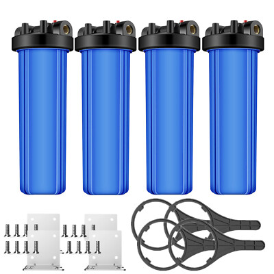 4 Pack Big Blue Whole House Water Filter Housing for 20'' x 4.5'' Home RO System