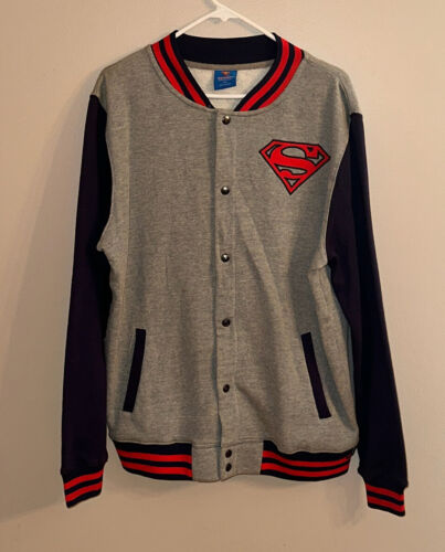 SUPERMAN DC Comics Jacket Mens Size 14 Letterman Varsity Jacket Snap Front