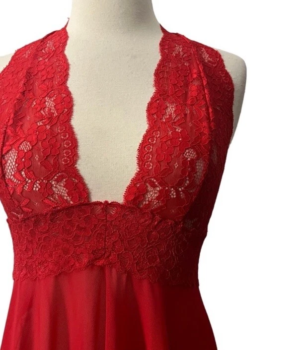 Mini quimise elástica roja Rene Rofe, busto halter de encaje transparente, elástico, pequeño Foto 3 de 4
