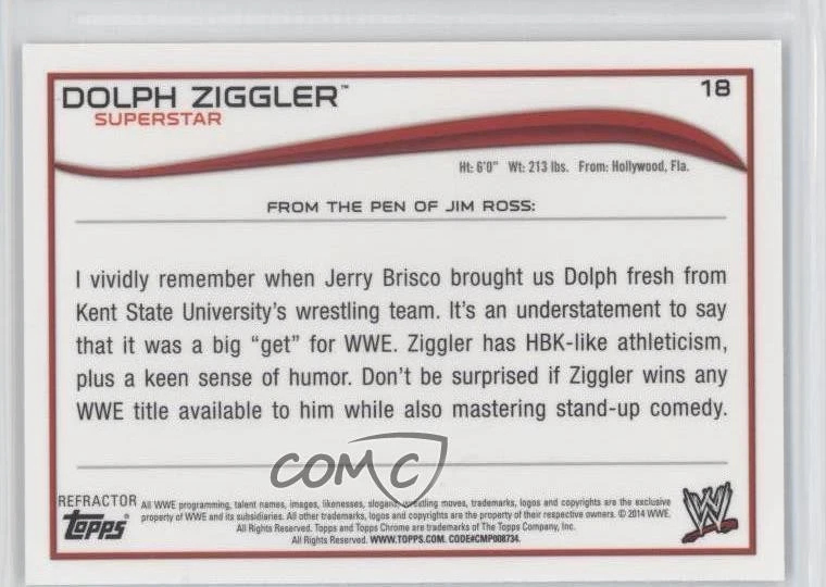 2014 Topps Chrome WWE Atomic Refractor Dolph Ziggler #18 - Image 2 of 2