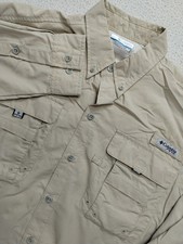 Columbia PFG Performance Fishing Gear Long Sleeve Button Down Shirt Vented Beige