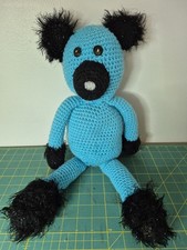 Hand Made Amigurumi Blue Bear 20"L  9"W Button Eyes