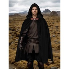 Medieval Renaissance Velvet Hobbit Cloak with Hood for Halloween Cosplay NEW