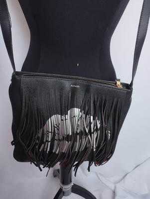 Matmazel Fransen Lippen Tasche Schwarz Silber Rot