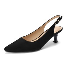 DOBOLIN Womens Black Suede Closed Toe Slingback Kitten Heels Pointed Low...