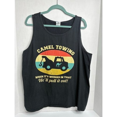 Port & Company Ring Spun Black Graphic Tank Top Men's Large Camel Towing