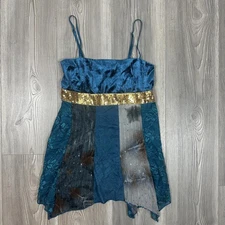 Moa Moa Y2K Blue & Gray Mixed Media Fairy Cami Top - Sequins, Velour, Lace