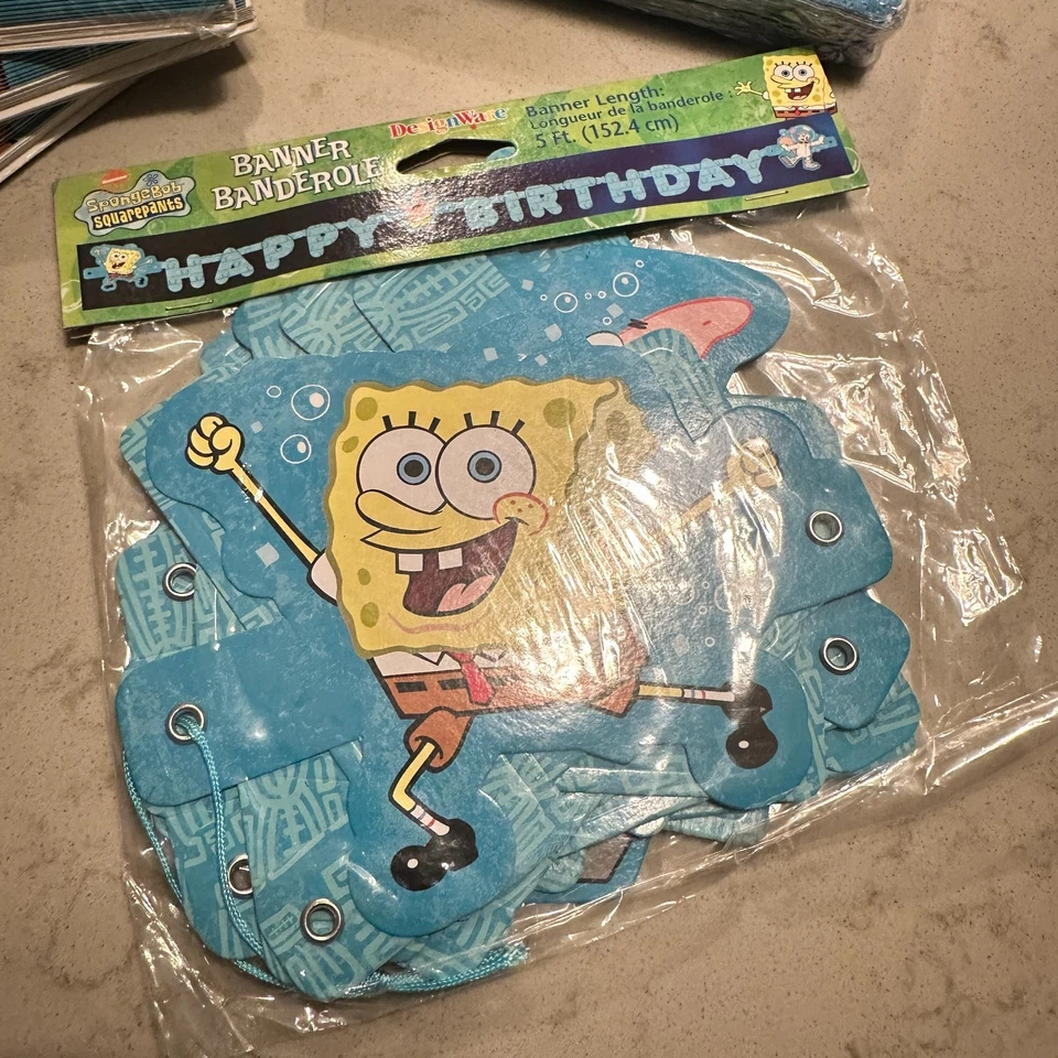 Vintage 2001 Spongebob Birthday Party Supplies New Banner Napkins Invitations - Image 3 of 4