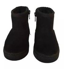 CAT  JACK Hannah Zipper Faux Suede Shearling Style Boots - Black- Girls