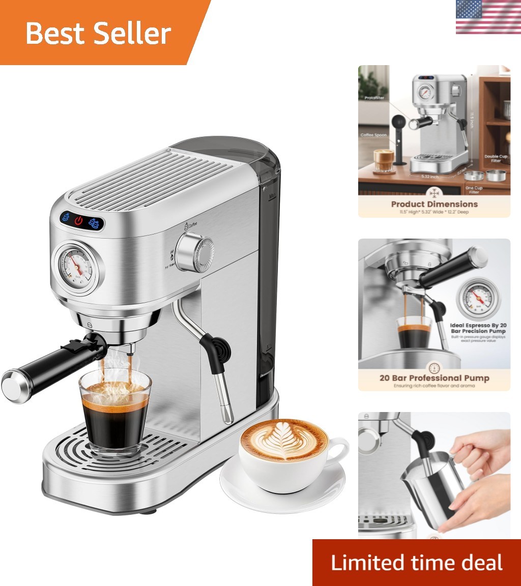 Espresso Machine 20 Bar, Compact Espresso Maker, Stainless S