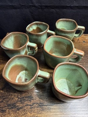 Frankoma Pottery 6pc Prairie Green Plainsman Coffee/tea 3oz Cups Vintage