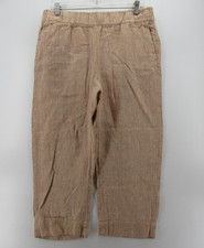 Jill Pants Women Medium Brown Pure Linen Wide Leg Cropped Trousers Lagenlook